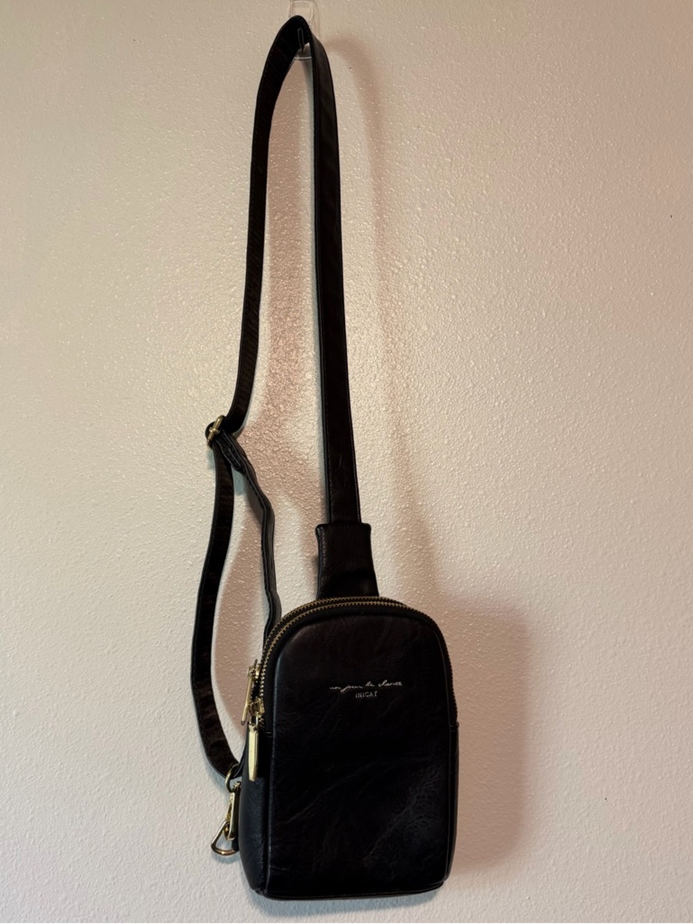 INICAT Black and gold Vegan Leather Mini Crossbody Sling Bag